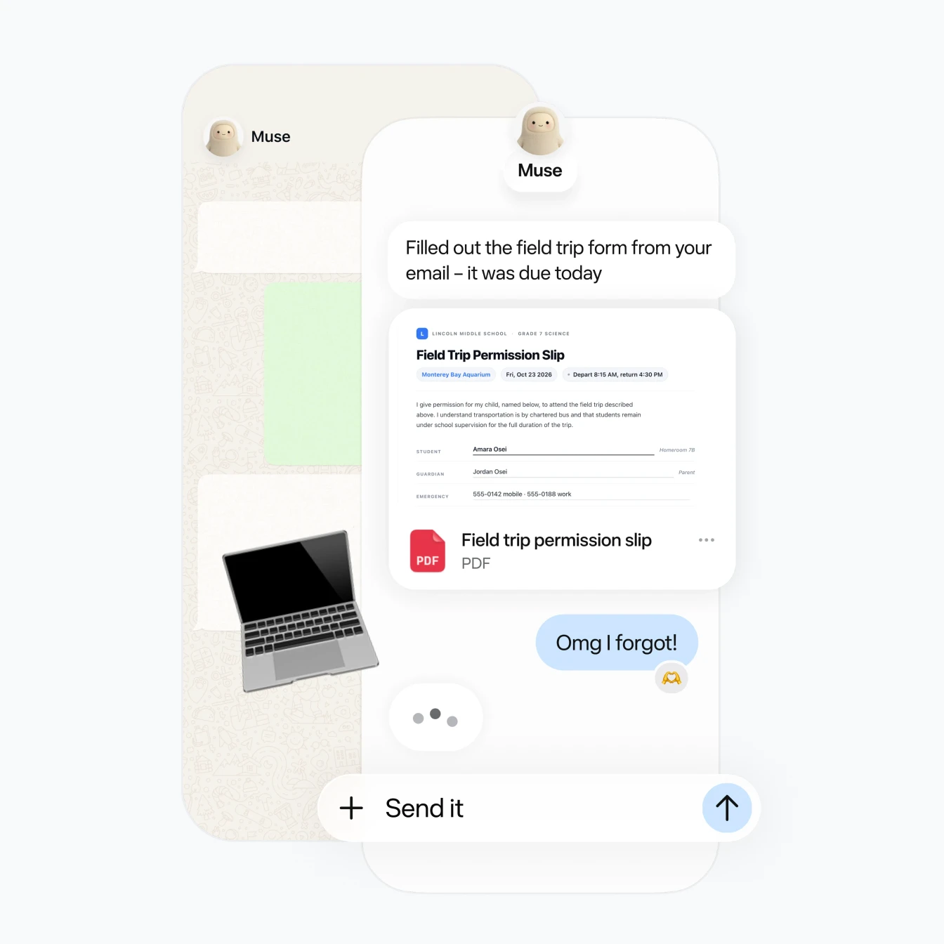 Muse feature illustration: handle and create documents in a conversation
